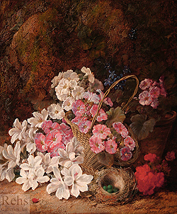 Still Life of Flowers, Bird\'s Nest and Basket - George Clare
